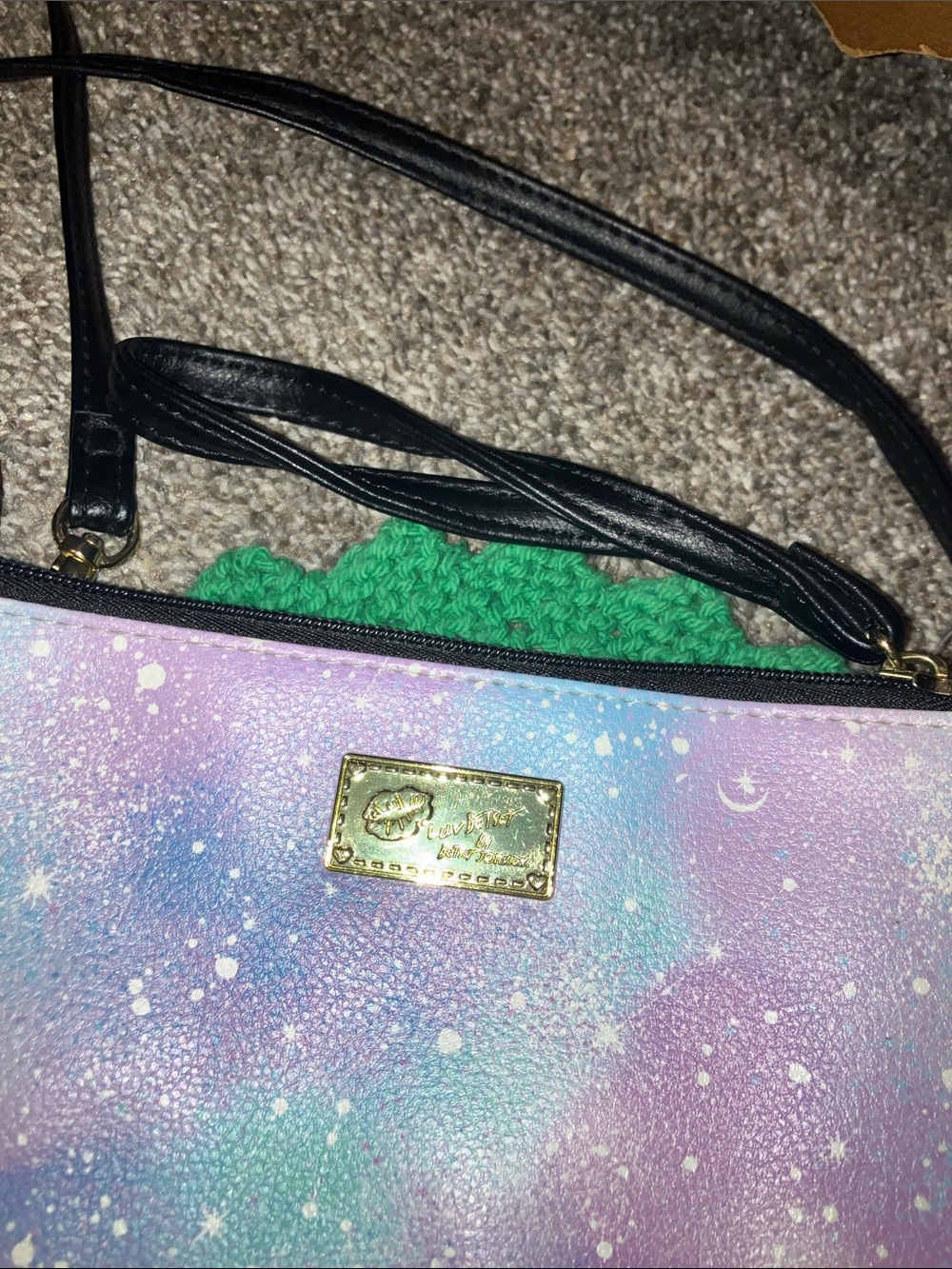 Betsey Johnson LUV Pastel Galaxy Crossbody Bag with Black Trim - Picture 2 of 6